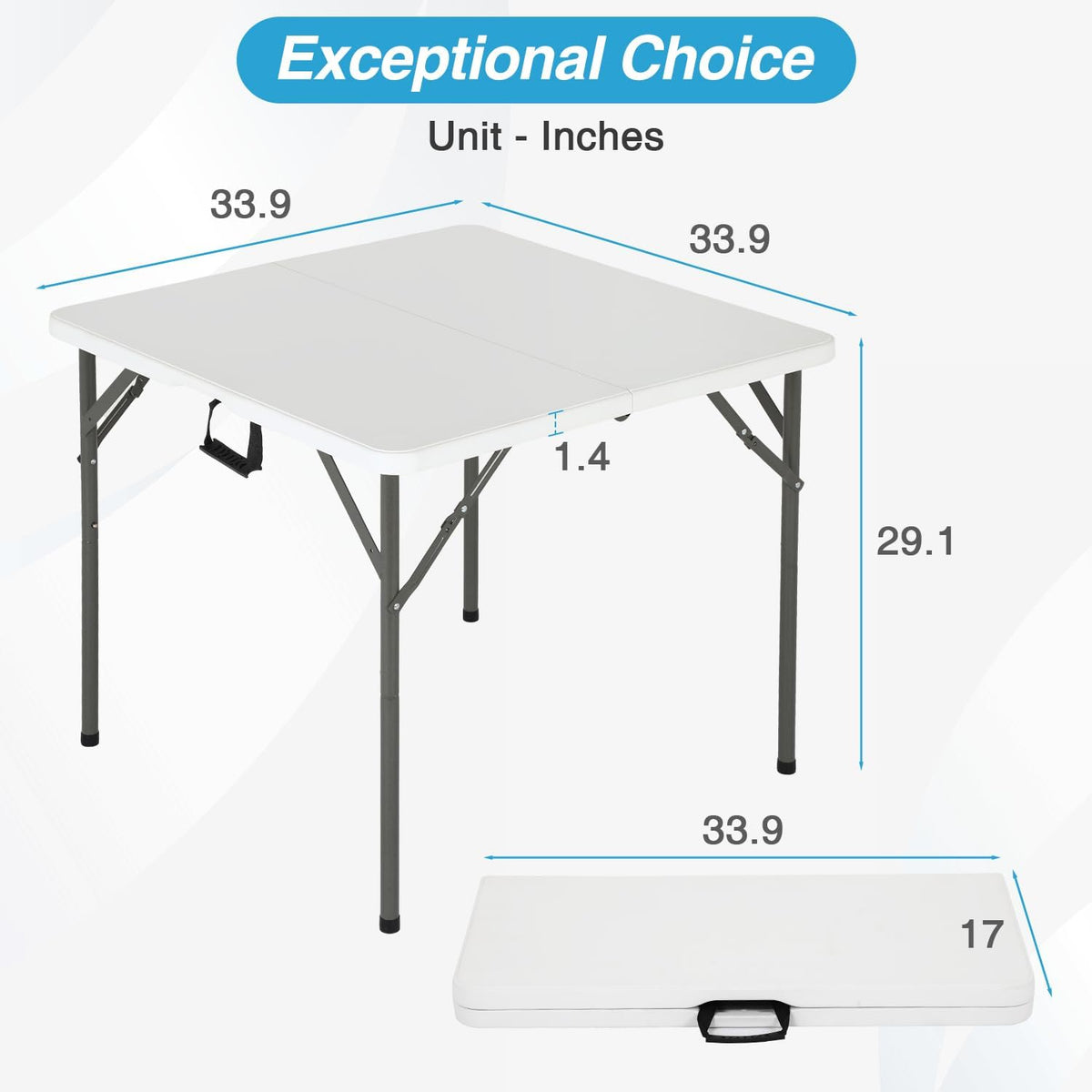 FDW | 34" Folding Table | White | Portable Plastic Table