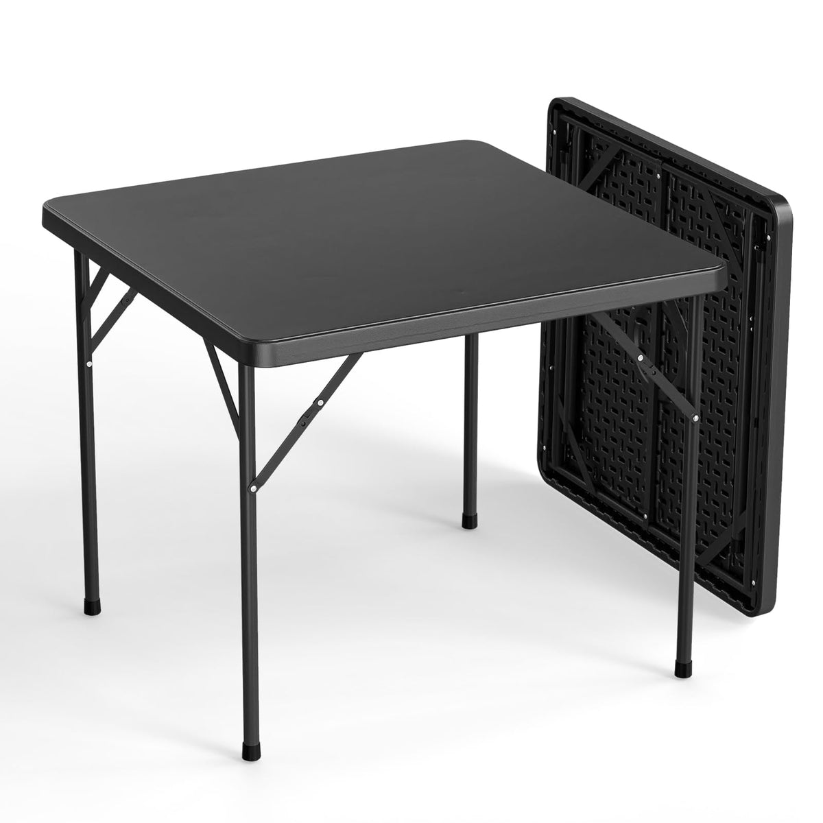 VINGLI White Card Square Table, 34 inch Foldable Legs Full Table Top, Easy to Set up and Store, Folding Portable for Game Puzzles, Gathering, Party, Dining, Indoor, Outdoor, Outside