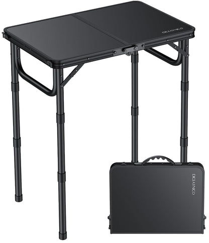 Folding Camping Table, 34.2"x15.7" 3 Adjustable Height Max 27.5"