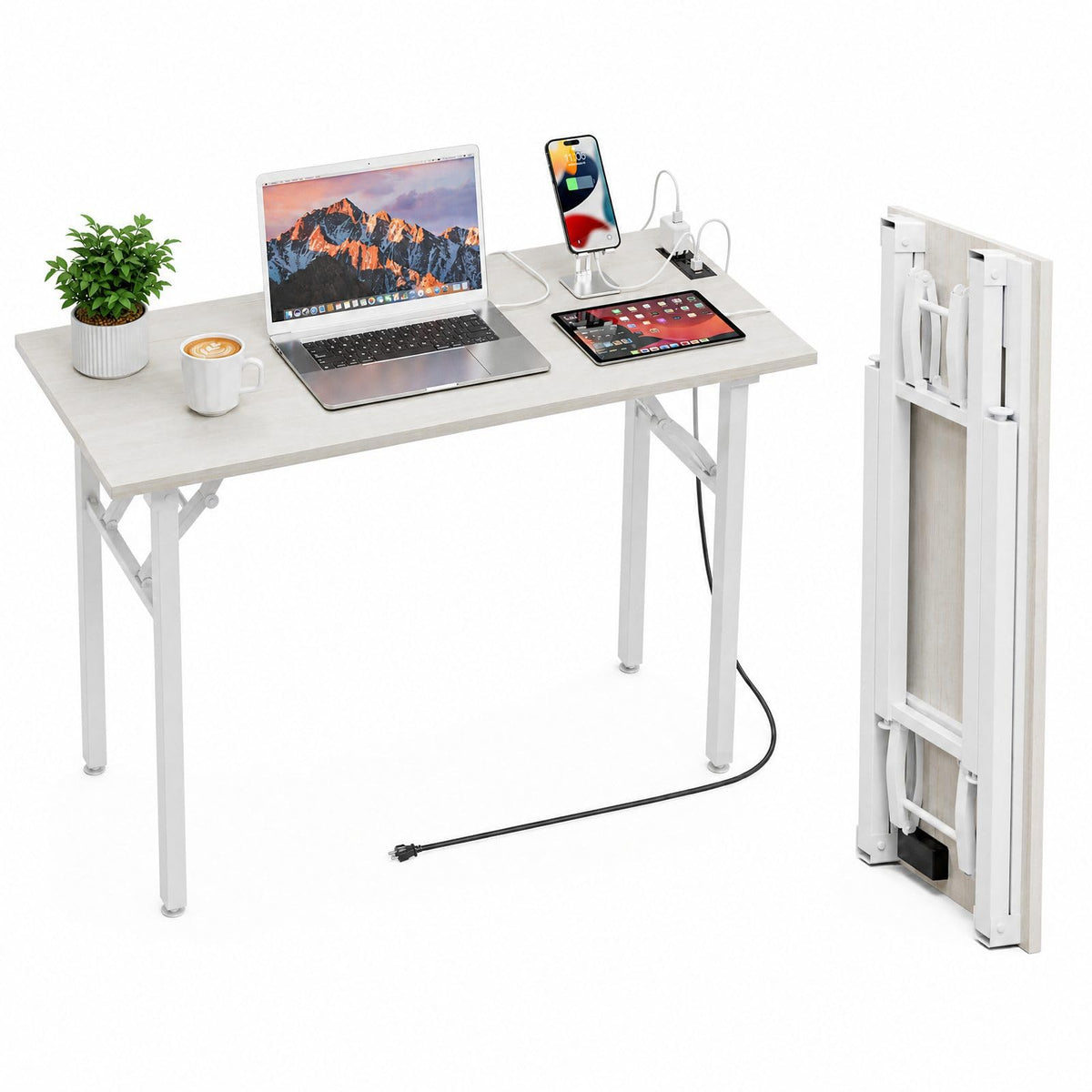 Folding Table Computer Desk - 35.8" No Assembly Folding Desk Design and Foldable Office Desk, Small Desk for Bedroom, Compact Storage Portable Use for Dorm and RV Small Space, Dark Oak