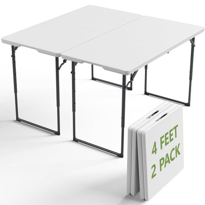 Folding Table 30 Inch - Small Desk Adjustable Height TV Tray for Laptop, Couch, Camping - Heavy Duty Utility Foldable Table for Small Spaces, No Assembly Required,Plastic White Granite