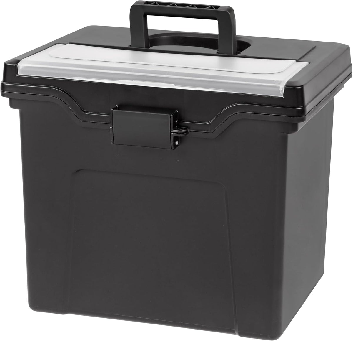 IRIS USA File Box File Organizer Plastic File Box for Letter/Legal File, BPA-Free Plastic Storage Bin Tote Organizer with Durable and Secure Latching Lid, Stackable and Nestable, Clear 35 Qt. 4Pack