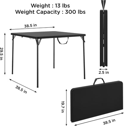 Cosco XL 38.5" Resin Fold-in-Half Card Table, Black, Wheelchair Accessible, Lightweight, Pinch-Free Locking System