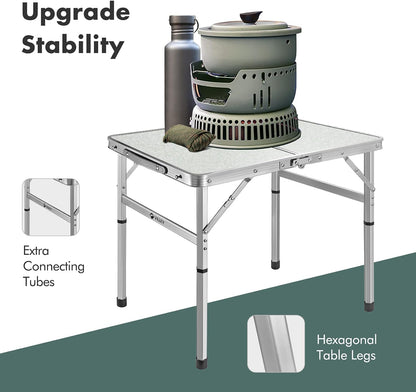VILLEY 2FT Folding Camping Table, Portable Small Table with Adjustable Legs