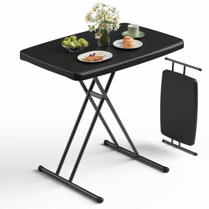 Folding Table 30 Inch - Small Desk Adjustable Height TV Tray for Laptop, Couch, Camping - Heavy Duty Utility Foldable Table for Small Spaces, No Assembly Required,Plastic White Granite