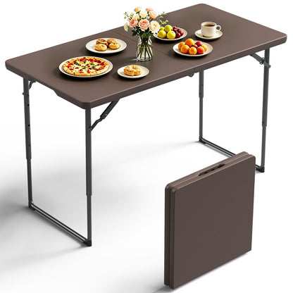 Folding Table 30 Inch - Small Desk Adjustable Height TV Tray for Laptop, Couch, Camping - Heavy Duty Utility Foldable Table for Small Spaces, No Assembly Required,Plastic White Granite