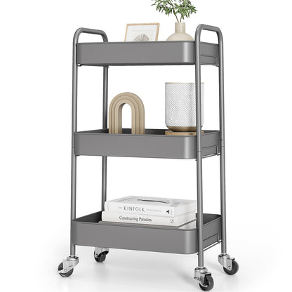TOOLF 3 Tier Metal Rolling Cart, Utility Storage Cart with Wheels, White