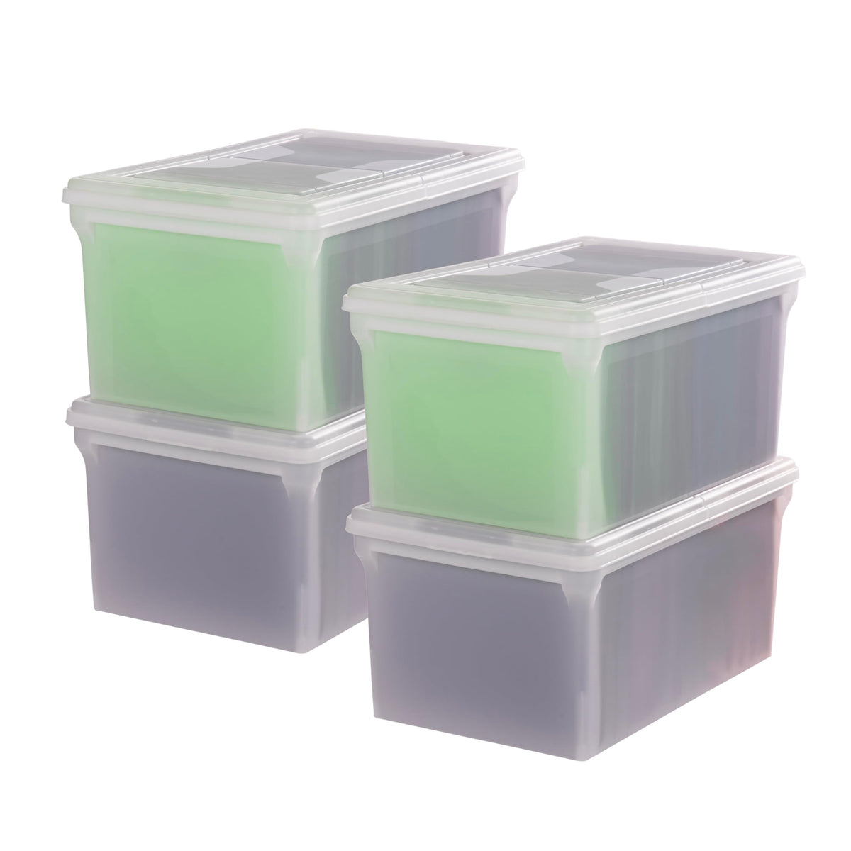 IRIS USA File Box File Organizer Plastic File Box for Letter/Legal File, BPA-Free Plastic Storage Bin Tote Organizer with Durable and Secure Latching Lid, Stackable and Nestable, Clear 35 Qt. 4Pack