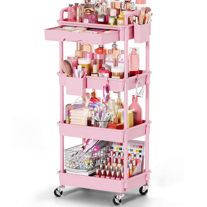 Goovilla Rolling Makeup Organizer Cart with Removable Drawer, 3 Tier White