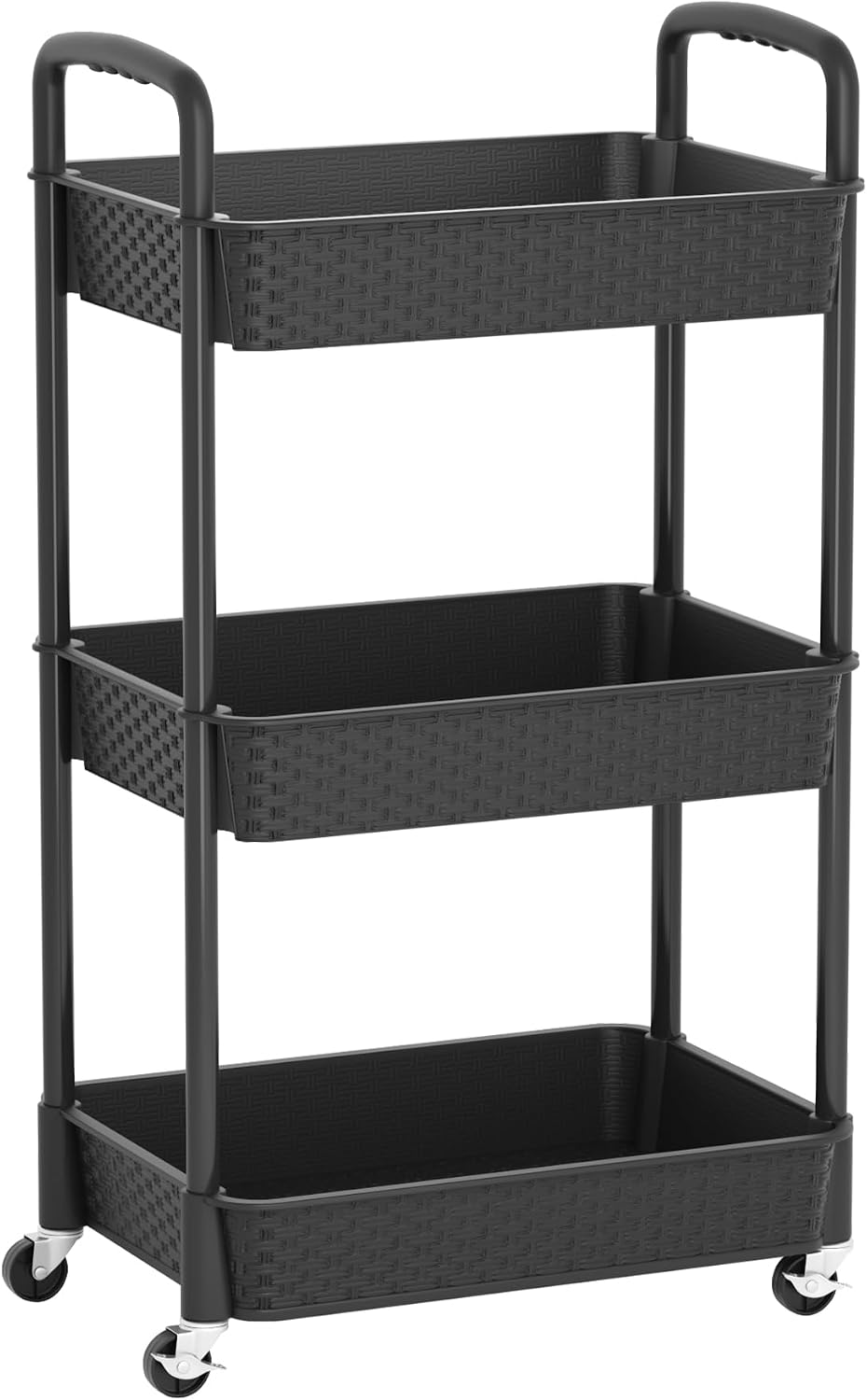 MOYIPIN 3-Tier Plastic Rolling Utility Cart with Handle,Black