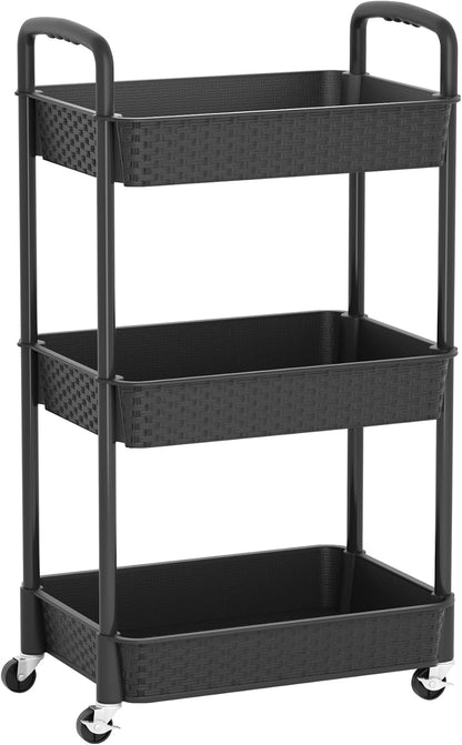 MOYIPIN 3-Tier Plastic Rolling Utility Cart with Handle,Black