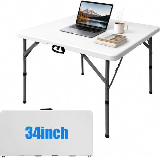 34‘’ Square Folding Card Table with Carry Handle, White