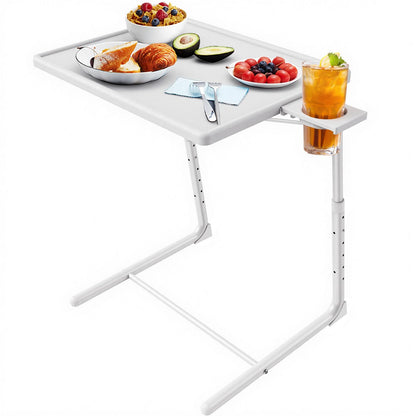 HUANUO Adjustable TV Tray Table - Foldable TV Tray with 6 Height & 3 Tilt Angle Adjustments, TV Dinner Tray with Cup Holder for Couch, Bed, Sofa and Chair (Black)