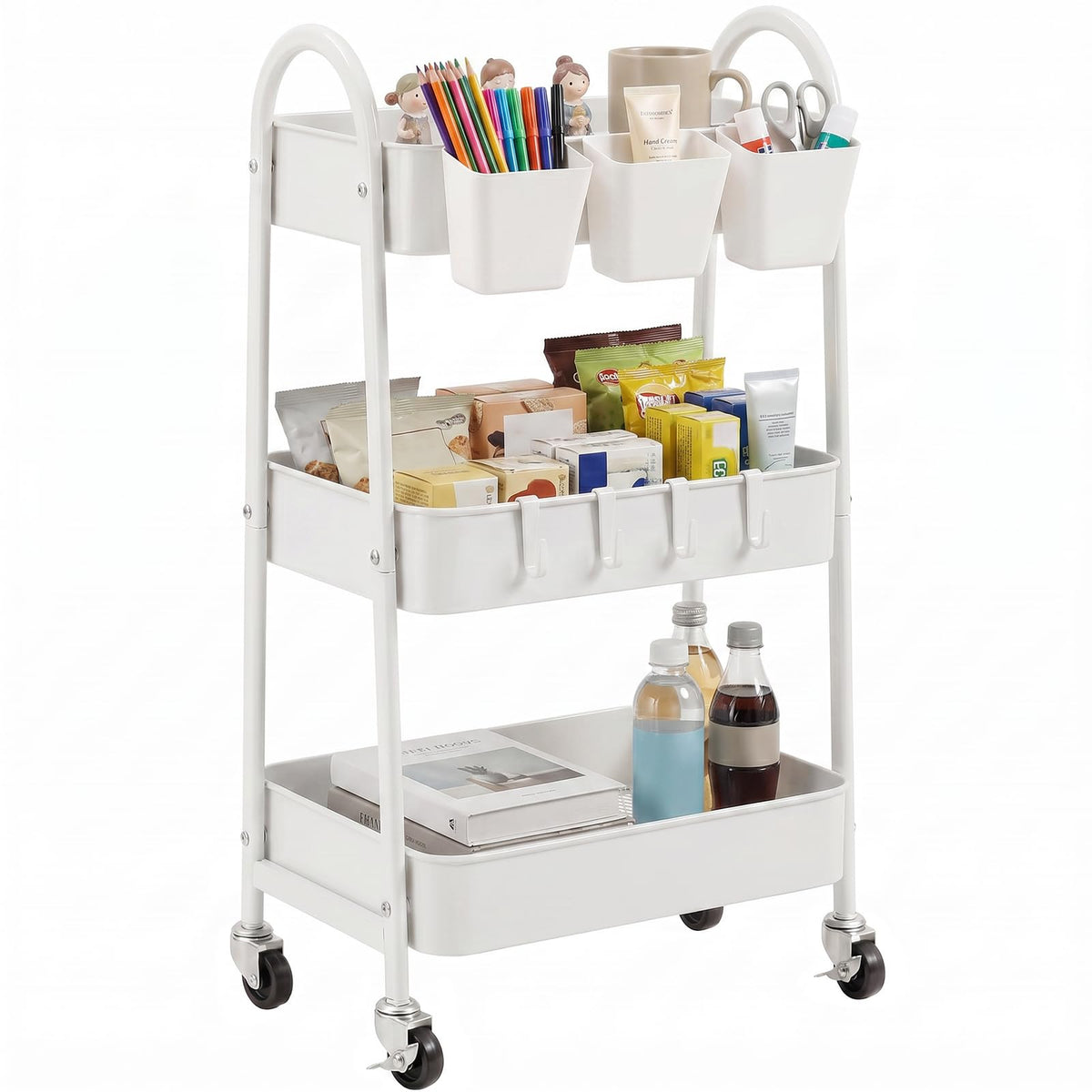 danpinera 3-Tier Rolling Cart, Metal Rolling Storage Cart with Wheels