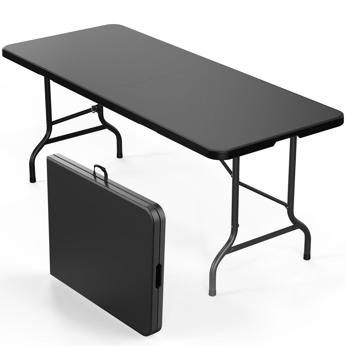Bonnlo Folding Table 6ft, Portable Collapsible Plastic White Long Tables for Party, Camping, Banquet, Craft, Dining, Wedding, Outdoor and Indoor Use