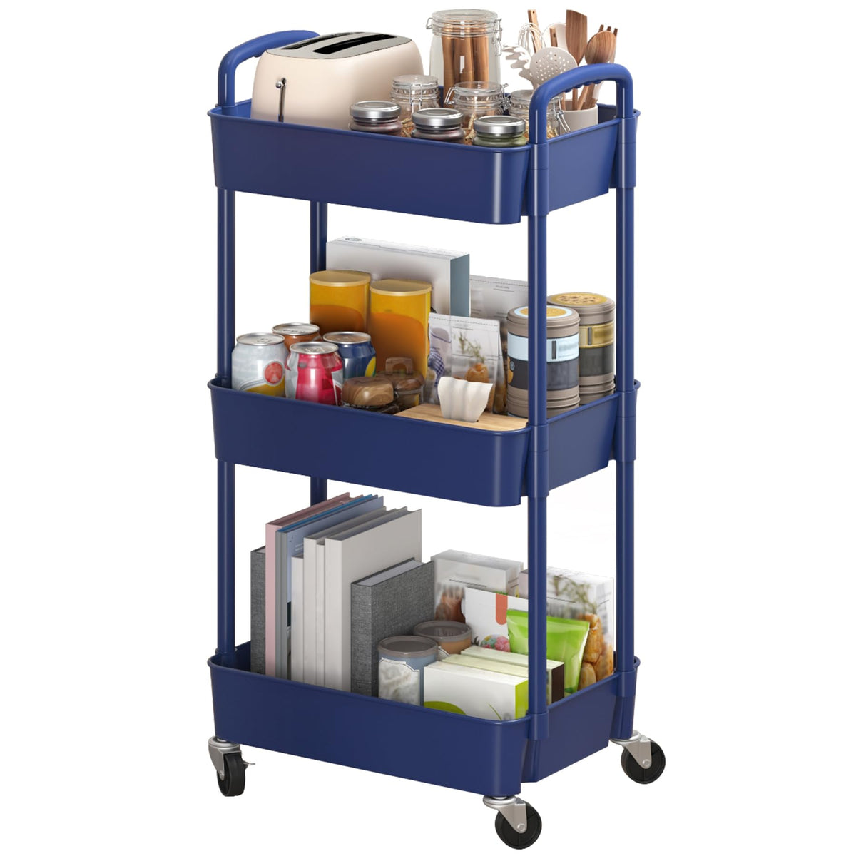Sywhitta 3-Tier Plastic Rolling Utility Cart with Wheels for Storage,Black