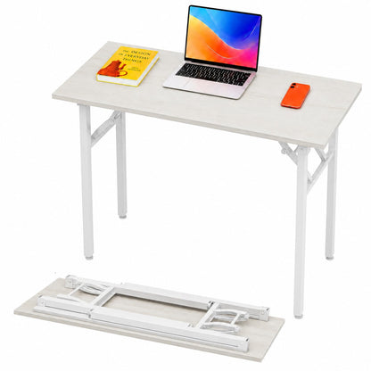 Folding Table Computer Desk - 35.8" No Assembly Folding Desk Design and Foldable Office Desk, Small Desk for Bedroom, Compact Storage Portable Use for Dorm and RV Small Space, Dark Oak