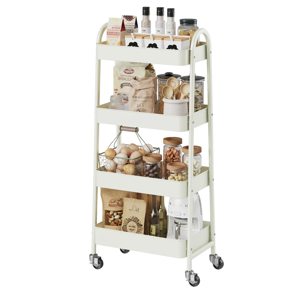 DUMOS 3 Tiers Rolling Cart, Utility Cart, Metal, Pink