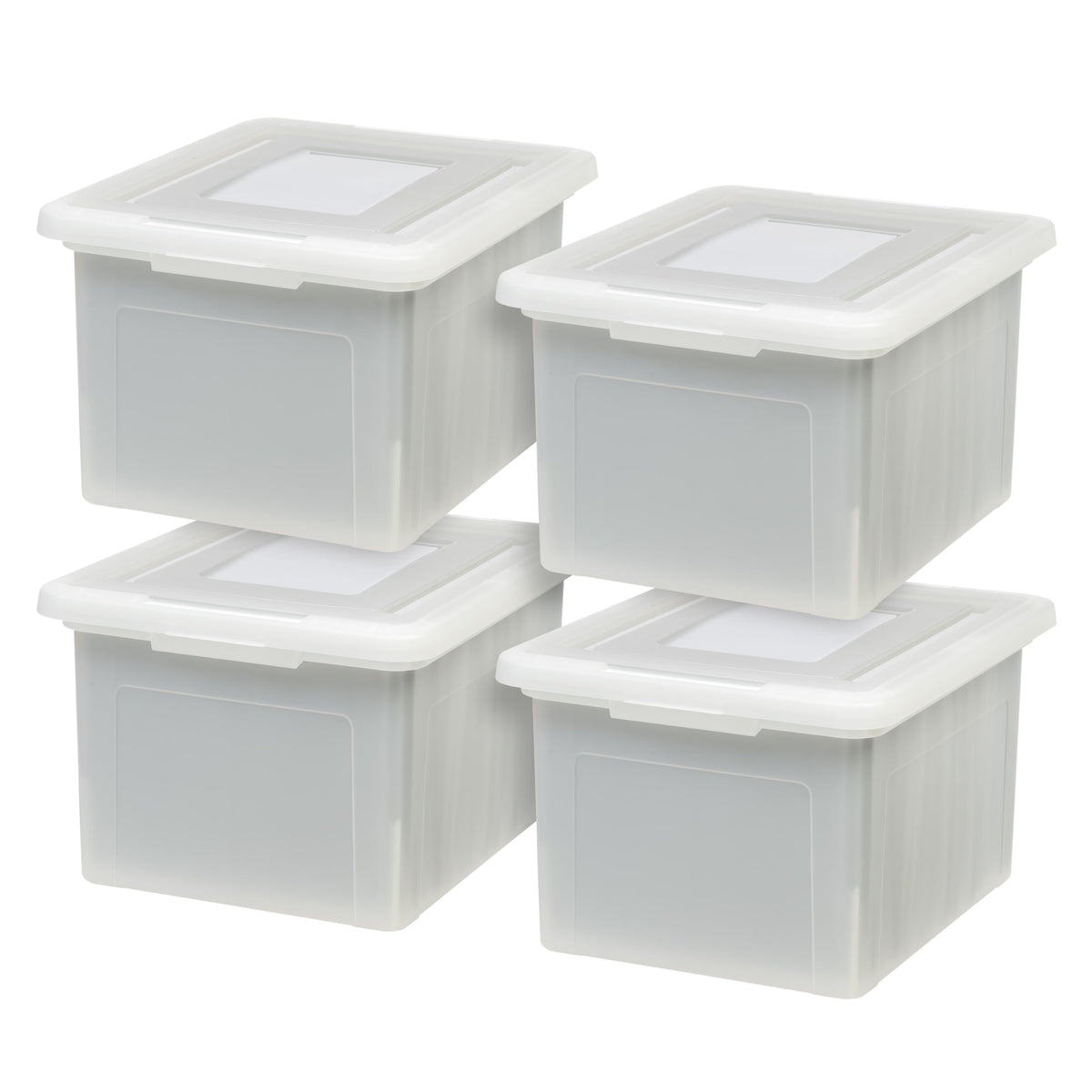 IRIS USA File Box File Organizer Plastic File Box for Letter/Legal File, BPA-Free Plastic Storage Bin Tote Organizer with Durable and Secure Latching Lid, Stackable and Nestable, Clear 35 Qt. 4Pack
