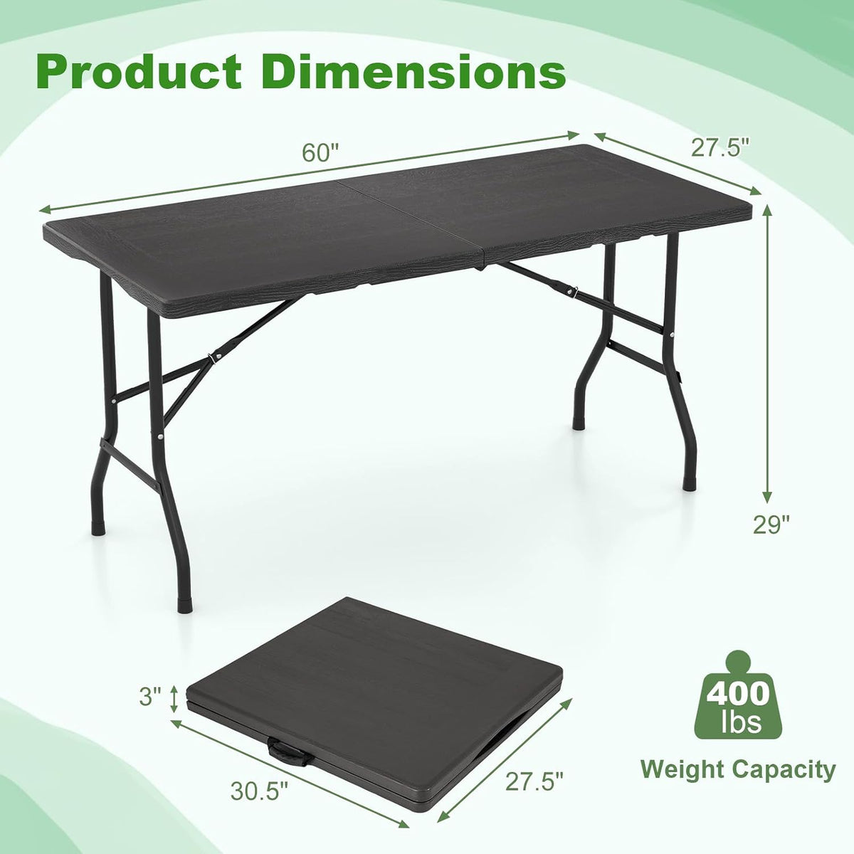 Tangkula 5FT Folding Table, HDPE Plastic Picnic Table for 4-6Person