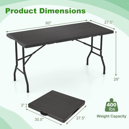 Tangkula 5FT Folding Table, HDPE Plastic Picnic Table for 4-6Person