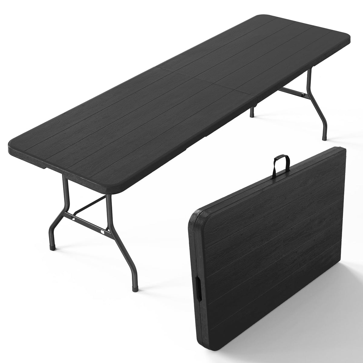 VINGLI 6 Foot Plastic Folding Table Portable Long Table for Indoor Outdoor Use Rectangular with Carrying Handle, Smooth HDPE Tabletop, White