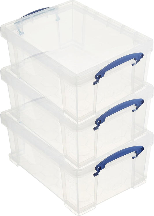 Really Useful Box Stackable 9 Liter Plastic Storage Container, 3 Pack