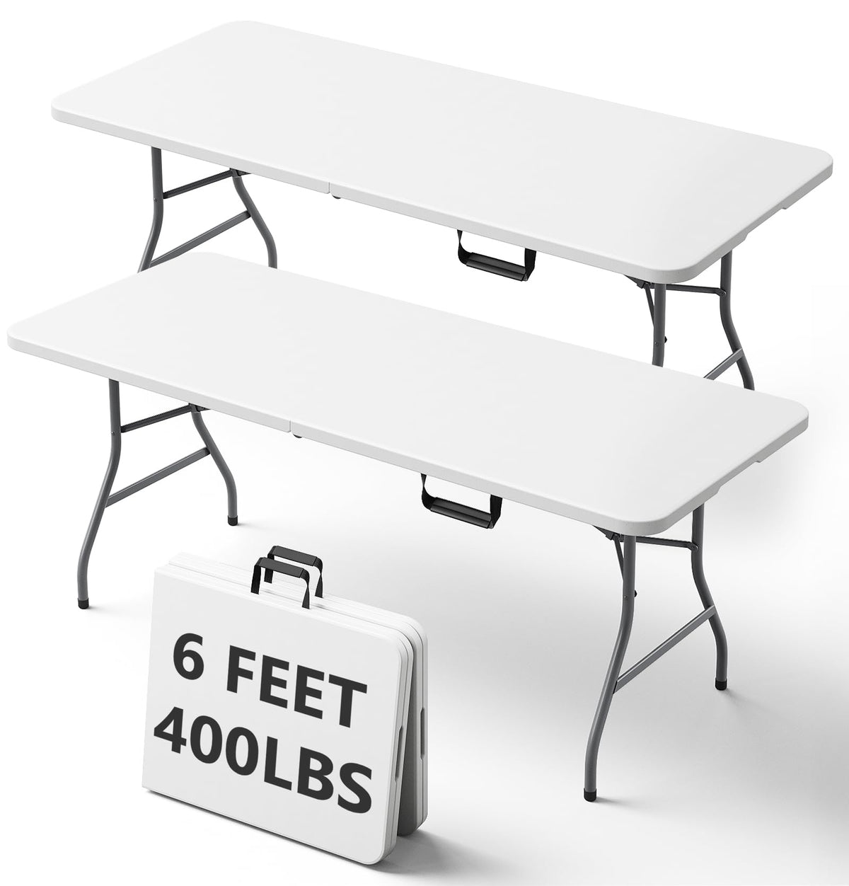 Folding Table 30 Inch - Small Desk Adjustable Height TV Tray for Laptop, Couch, Camping - Heavy Duty Utility Foldable Table for Small Spaces, No Assembly Required,Plastic White Granite