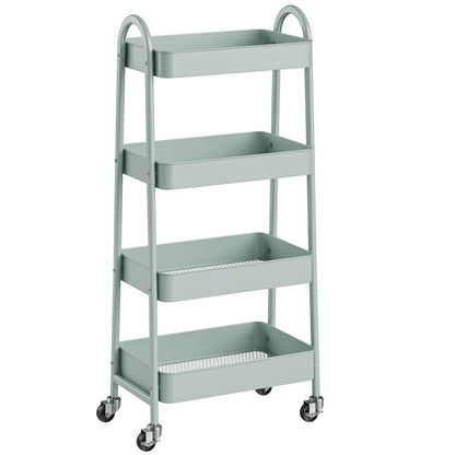 NEWBULIG 3-Tier Metal Rolling Cart with Lockable Wheels, Heavy Duty Mobile Utility Storage Shelf, Roller Book Snack Cart, Grey