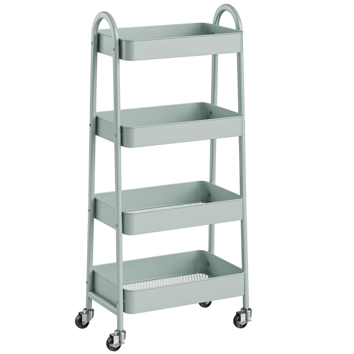NEWBULIG 3-Tier Metal Rolling Cart with Lockable Wheels, Heavy Duty Mobile Utility Storage Shelf, Roller Book Snack Cart, Organization for Livingroom, Bathroom, Office, Pink