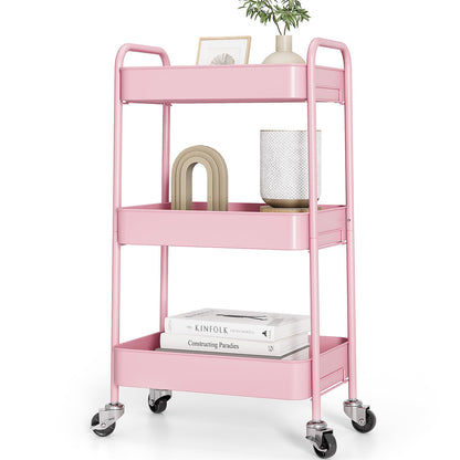 TOOLF 3 Tier Metal Rolling Cart, Utility Storage Cart with Wheels, White