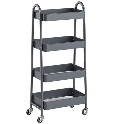 NEWBULIG 3-Tier Metal Rolling Cart with Lockable Wheels, Heavy Duty Mobile Utility Storage Shelf, Roller Book Snack Cart, Organization for Livingroom, Bathroom, Office, Pink