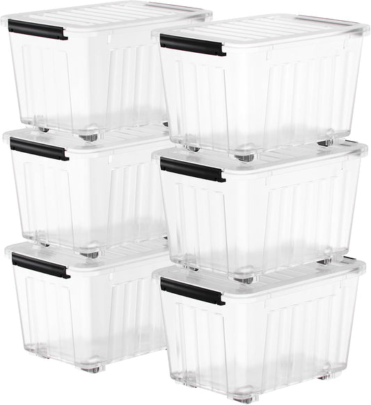 Nazhura 97Quart Plastic Storage Bin, Stackable and Nestable Storage Boxes with Clear Lids and Secure Latching Buckles, Large Storage Container (Clear, 97Quart-6Pack)