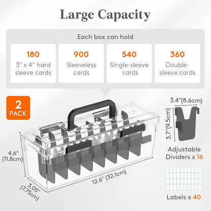 Lifewit Trading Card Storage Box with Handle, Fit for Toploader, 2 Pcs
