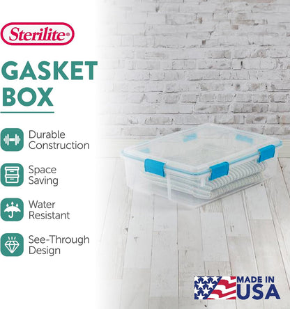 Sterilite Gasket Storage Box with Lids for Home & Office, 37 Quart, 4-Pack