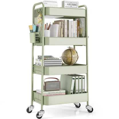 TOOLF 3 Tier Rolling Cart, Metal Utility Storage Cart with Pegboard, Green