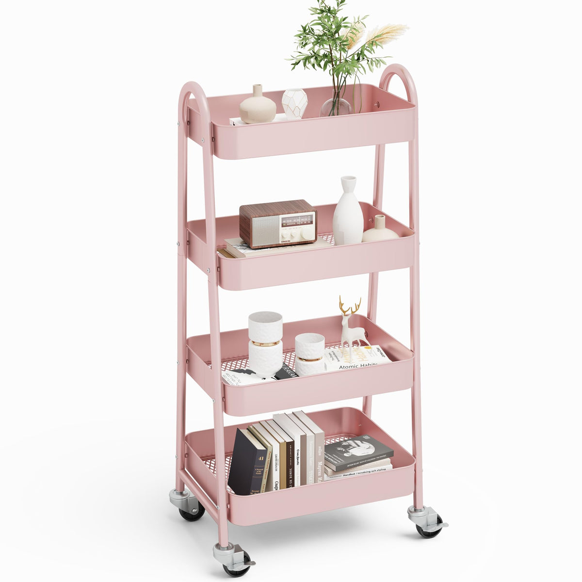 NEWBULIG 3-Tier Metal Rolling Cart with Lockable Wheels, Heavy Duty Mobile Utility Storage Shelf, Roller Book Snack Cart, Grey