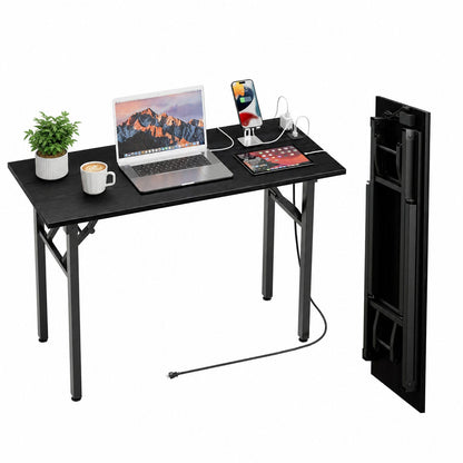 Folding Table Computer Desk - 35.8" No Assembly Folding Desk Design and Foldable Office Desk, Small Desk for Bedroom, Compact Storage Portable Use for Dorm and RV Small Space, Dark Oak