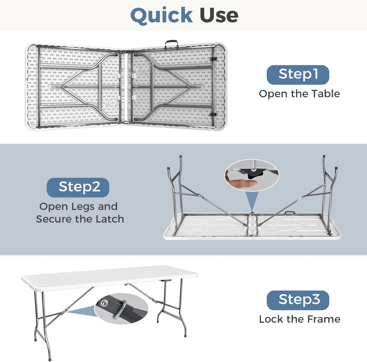 DUMOS 6 FT Folding Picnic Table, Portable Plastic Table, Easy to Keep
