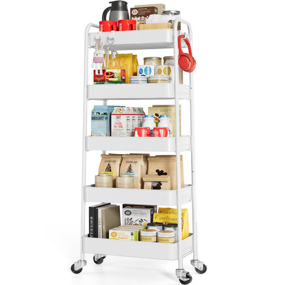 TOOLF 3 Tier Metal Rolling Cart, Utility Storage Cart with Wheels, White