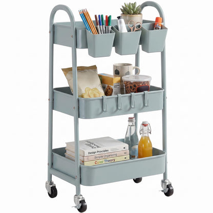danpinera 3-Tier Rolling Cart, Metal Rolling Storage Cart with Wheels