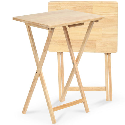 PJ Wood Folding TV Trays Set of 2, Solid Wood Foldable Snack Tables, Black