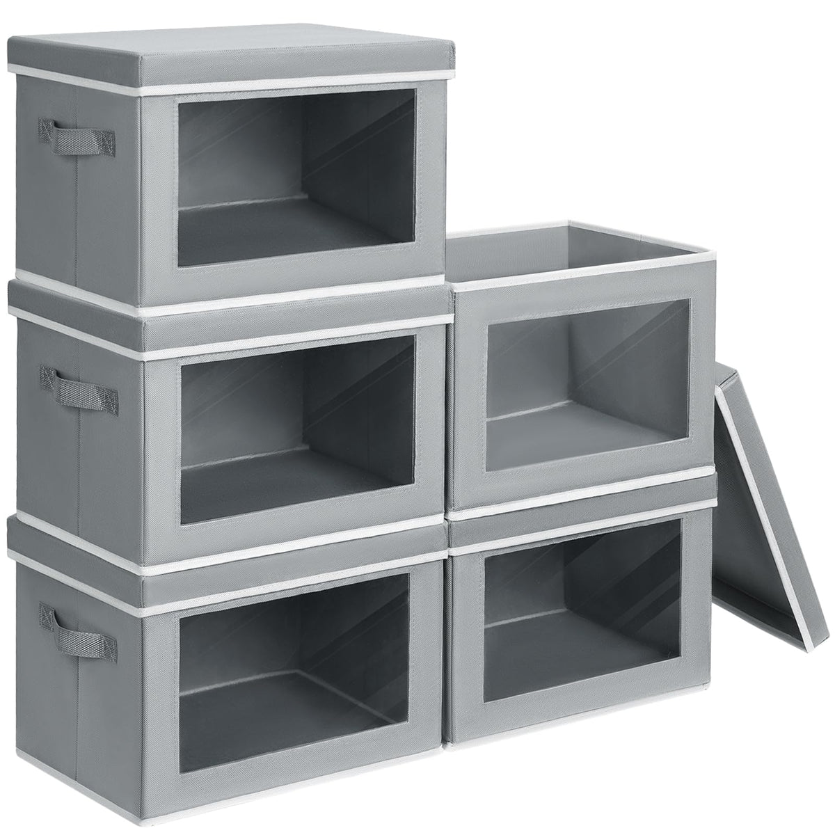 Homsorout Storage Bins with Lids - Fabric Storage Boxes with Window, Collapsible Closet Organizers with Handles, 3 Pack Decorative Bin, Home Cubes Baskets for Clothes, Hat, Books, Dark Grey