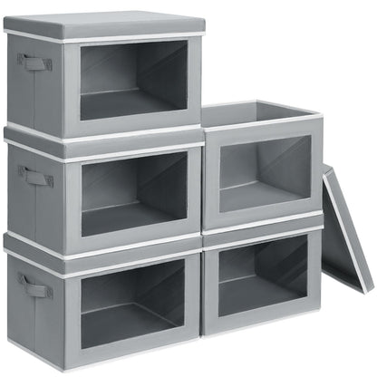 Homsorout Storage Bins with Lids - Fabric Storage Boxes with Window, Collapsible Closet Organizers with Handles, 3 Pack Decorative Bin, Home Cubes Baskets for Clothes, Hat, Books, Dark Grey