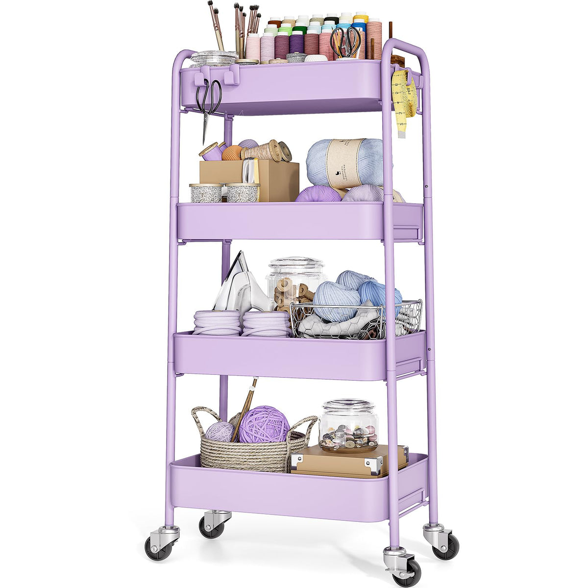 TOOLF 3 Tier Metal Rolling Cart, Utility Storage Cart with Wheels, White