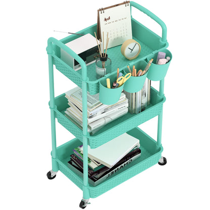 MOYIPIN 3-Tier Plastic Rolling Utility Cart with Handle,Black