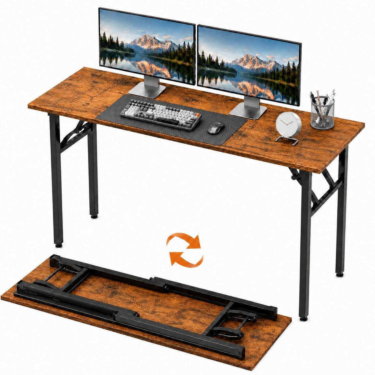 Folding Table Computer Desk - 35.8" No Assembly Folding Desk Design and Foldable Office Desk, Small Desk for Bedroom, Compact Storage Portable Use for Dorm and RV Small Space, Dark Oak