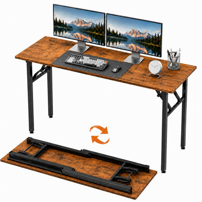 Folding Table Computer Desk - 35.8" No Assembly Folding Desk Design and Foldable Office Desk, Small Desk for Bedroom, Compact Storage Portable Use for Dorm and RV Small Space, Dark Oak