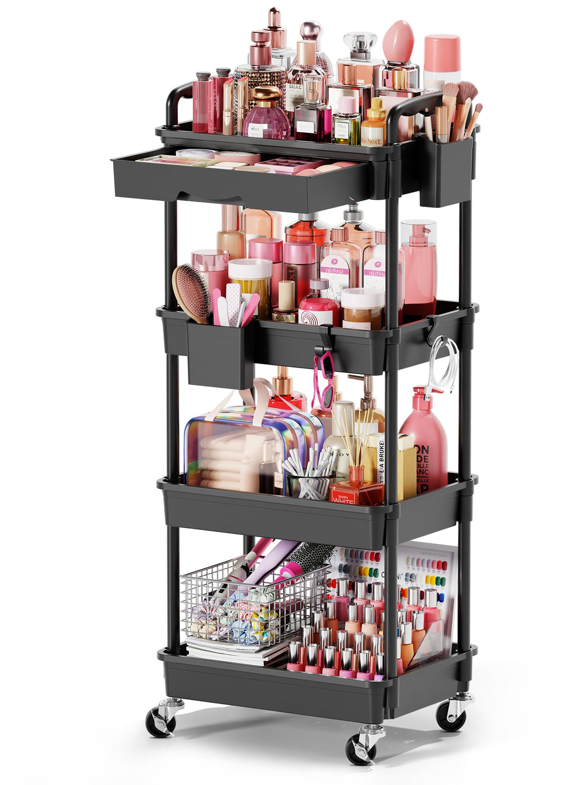 Goovilla Rolling Makeup Organizer Cart with Removable Drawer, 3 Tier White