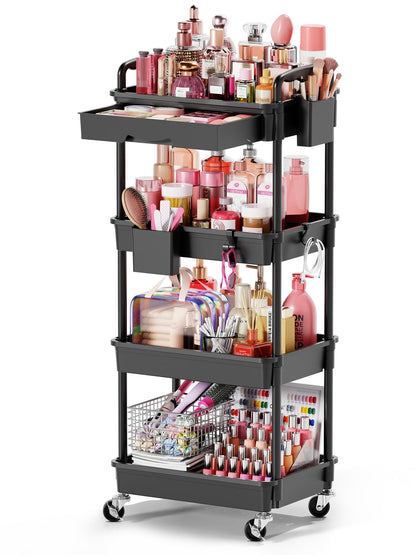 Goovilla Rolling Makeup Organizer Cart with Removable Drawer, 3 Tier White